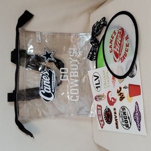 Raising Cane's Cowboys Clear Stadium Tote Bag, Stickers, Shoelaces & Throw Discs